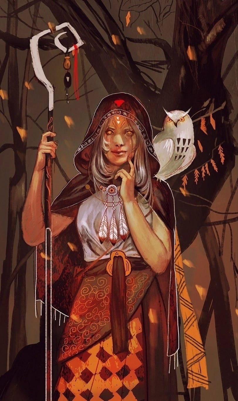 811x1365, 321 Kb / ведьма, дерево, посох, сова
