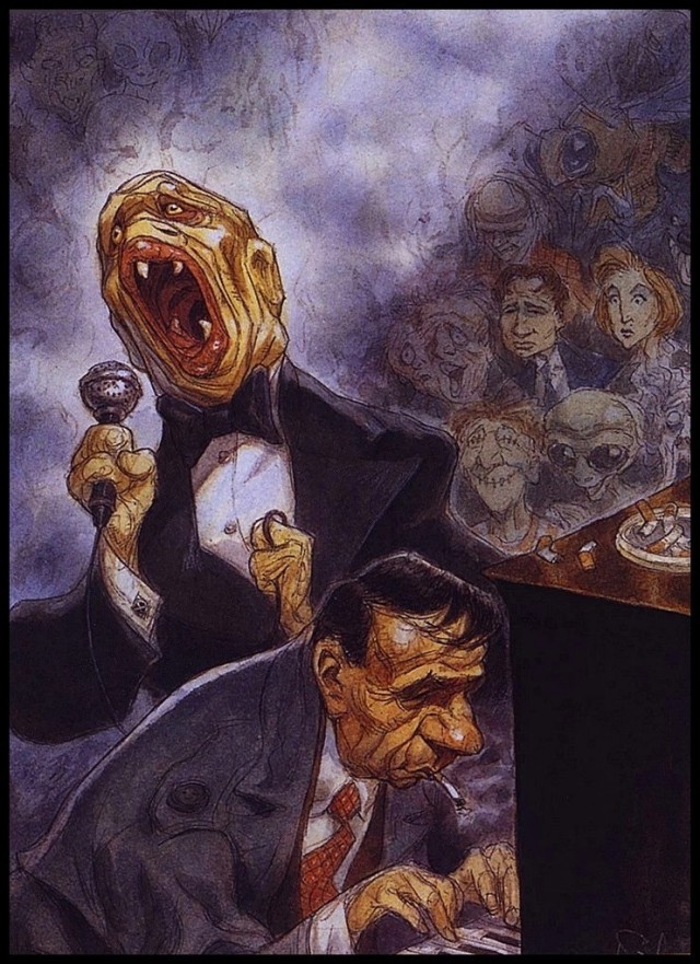 640x881, 179 Kb / секретные материалы, малдер, скалли, курильщик, фортепиано, рисунок