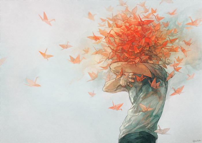 700x494, 507 Kb / оригами, журавлики, руки, нападение, парень, yoshioka