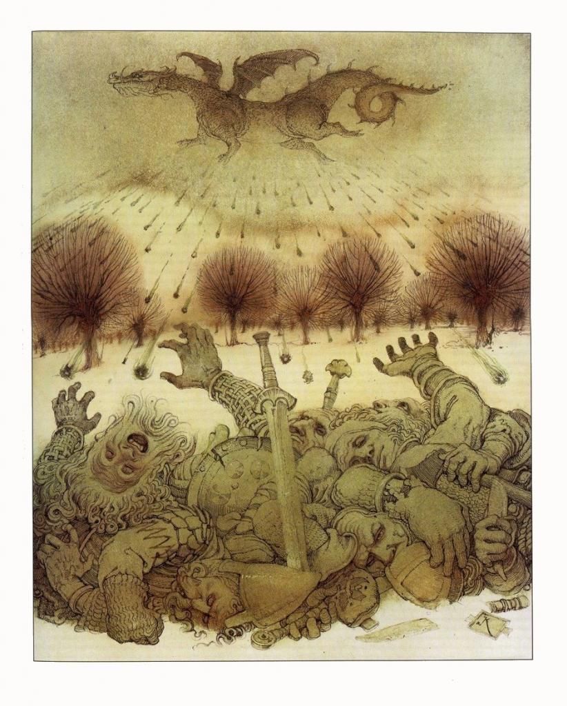 822x1024, 142 Kb / гравюра, дракон, воины, война, поражение, Чёлушкин Кирилл