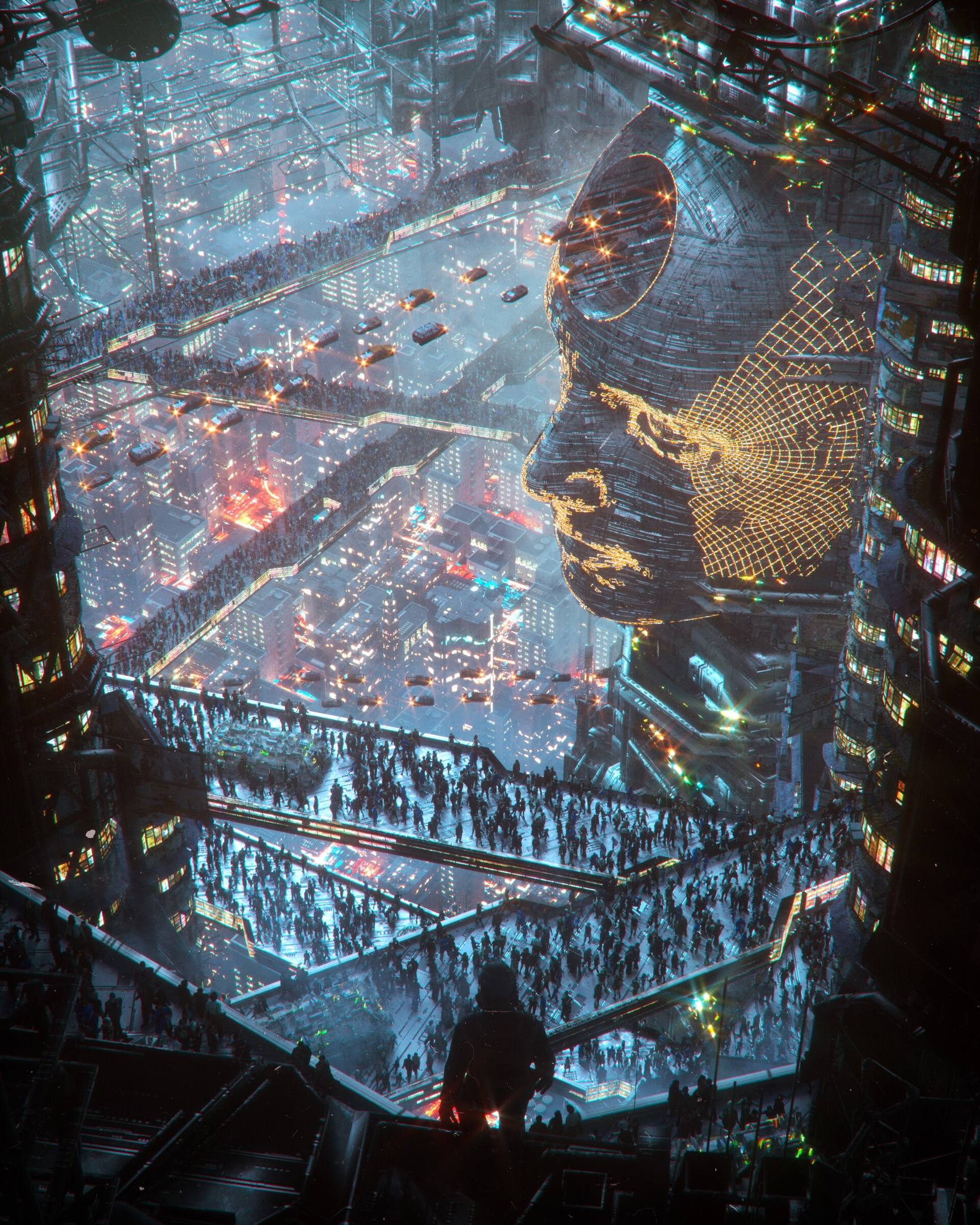 1728x2160, 615 Kb / город, голова, улицы, машины, люди