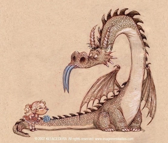 554x470, 92 Kb / дракон, девочка, язык, Кей Аседера