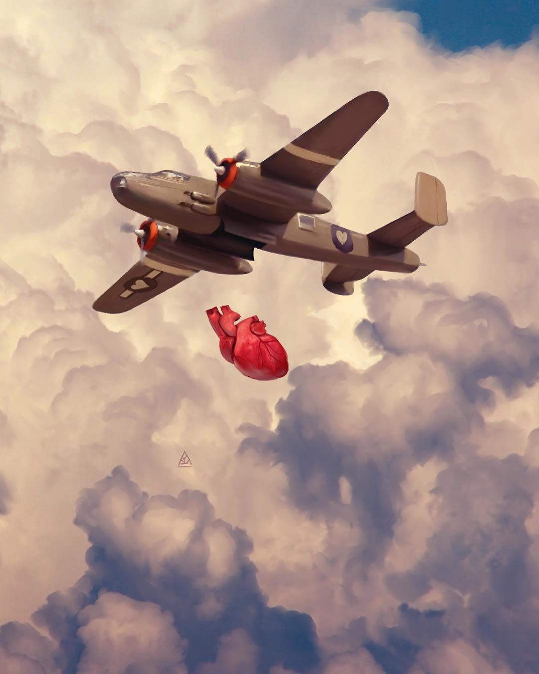 1080x1350, 167 Kb / самолёт, бомбардировщик, сердце, облака, небо