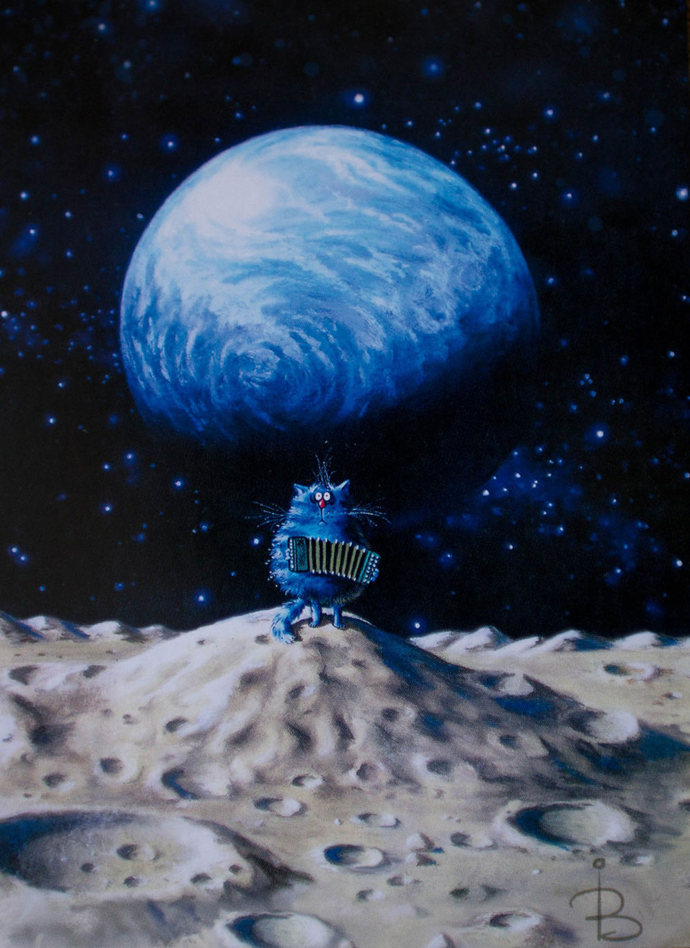 1000x1374, 515 Kb / кот, гармошка, звёзды, небо, планета