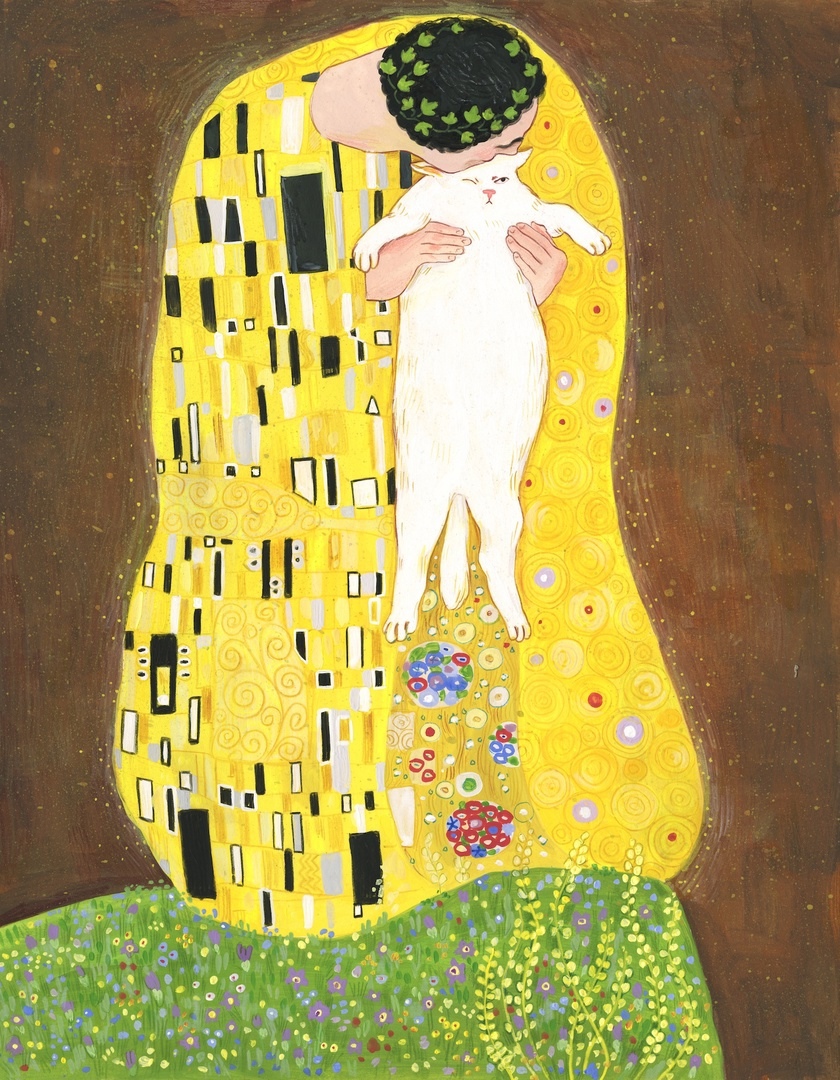 840x1080, 461 Kb / поцелуй, кот, двое, Климт