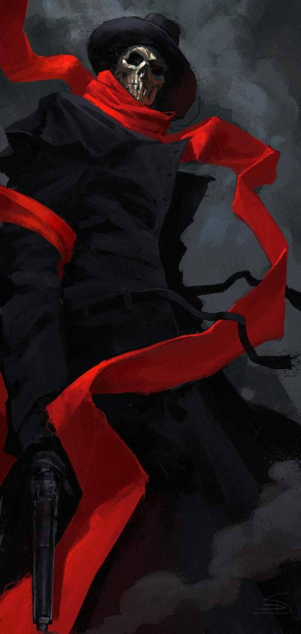 600x1261, 57 Kb / скелет, шарф, красный, шляпа, David Sladek