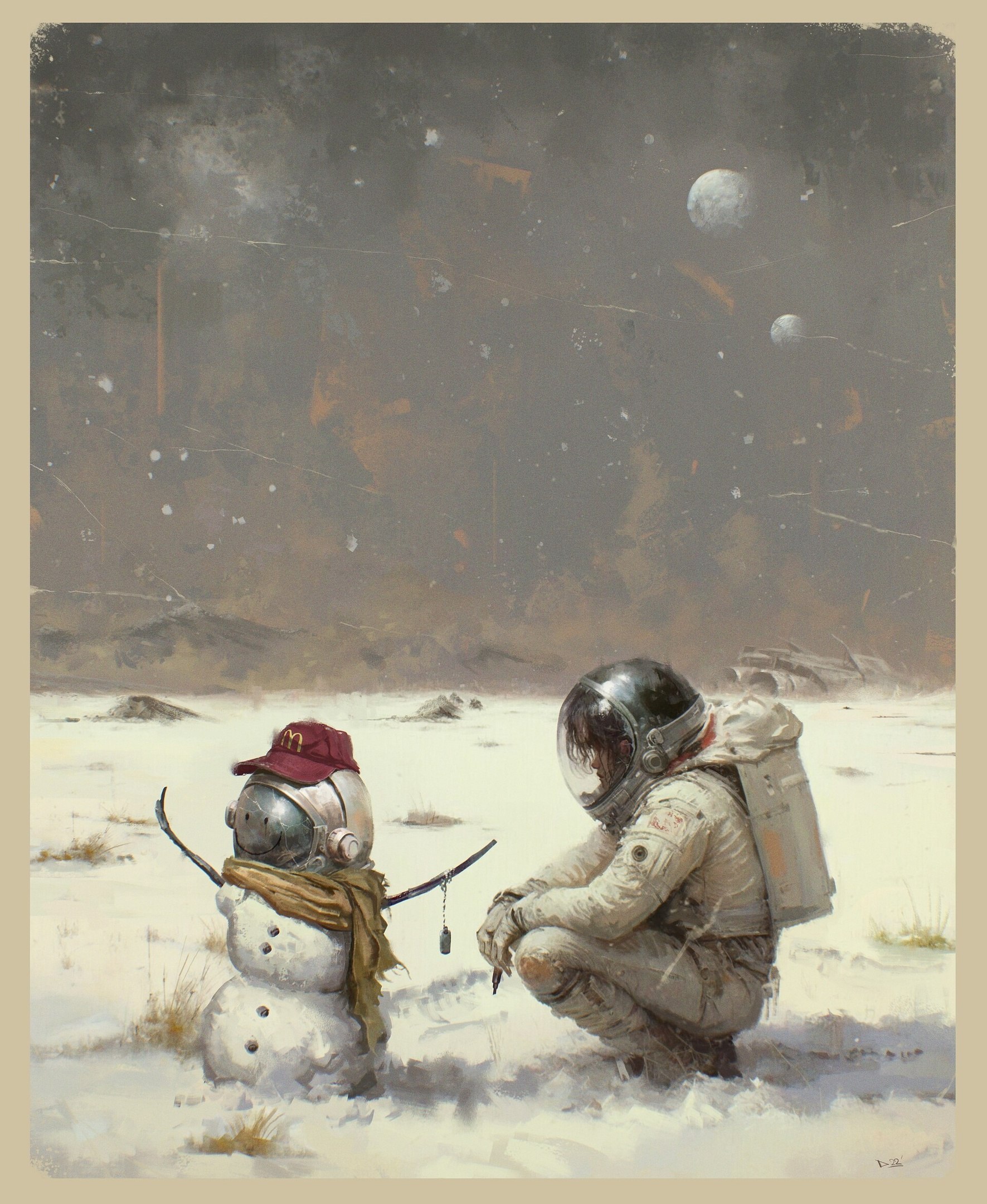 1771x2160, 621 Kb / Dariusz Kieliszek, снеговик, шлем, бейсболка