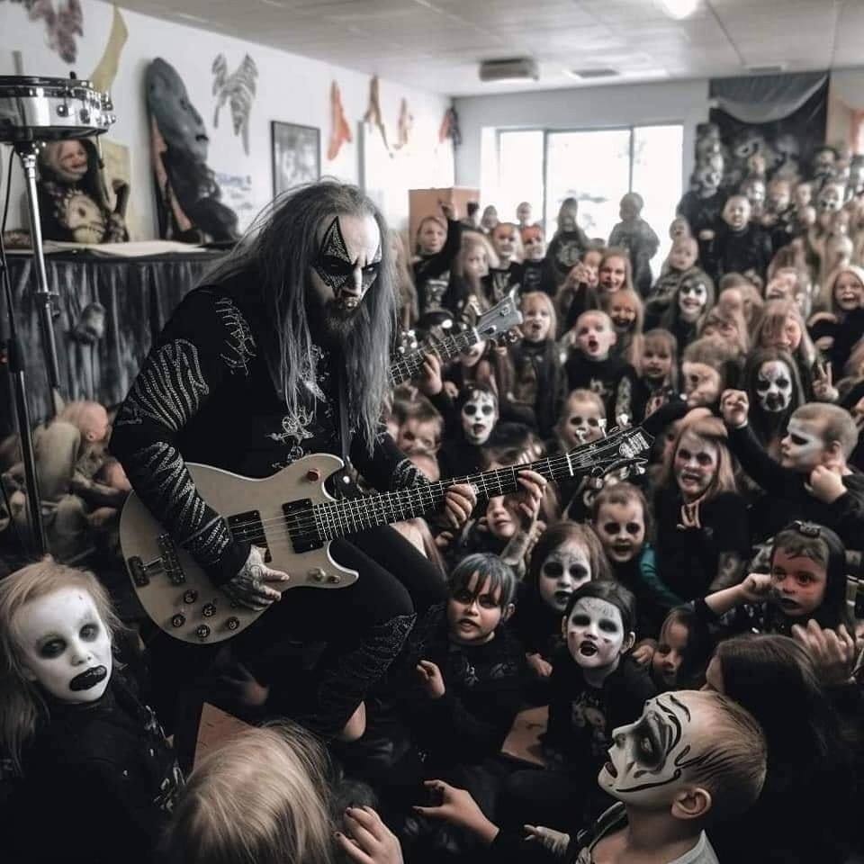 960x960, 99 Kb / Треш, дети, метал, рок, черное, рокер, гитара