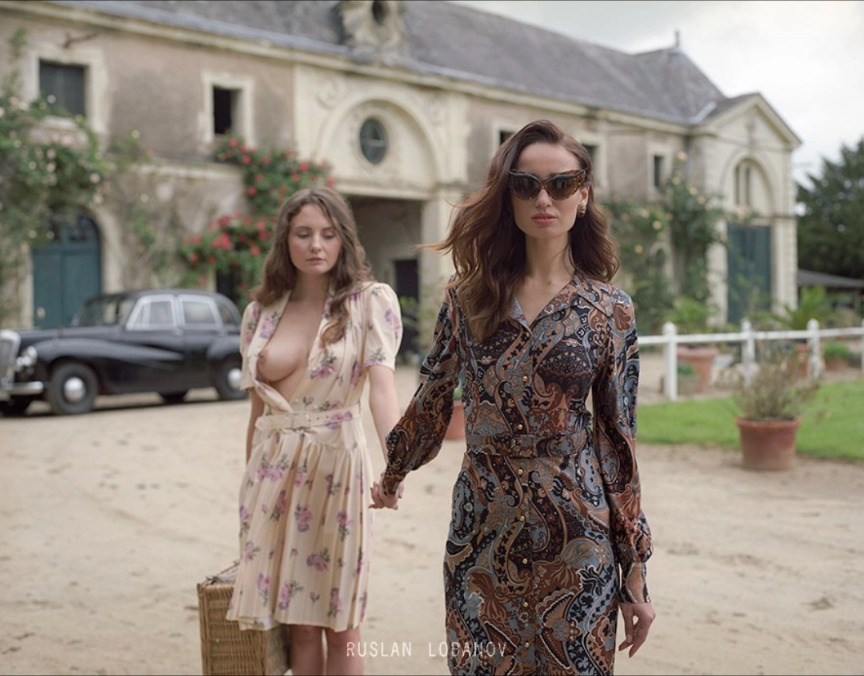 864x676, 159 Kb / Ruslan Lobanov, автомобиль, классика, ретро, чемодан, платье, сарафан, очки