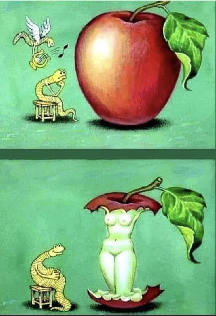 750x1098, 77 Kb / Яблоко, червяк , муза, творчество