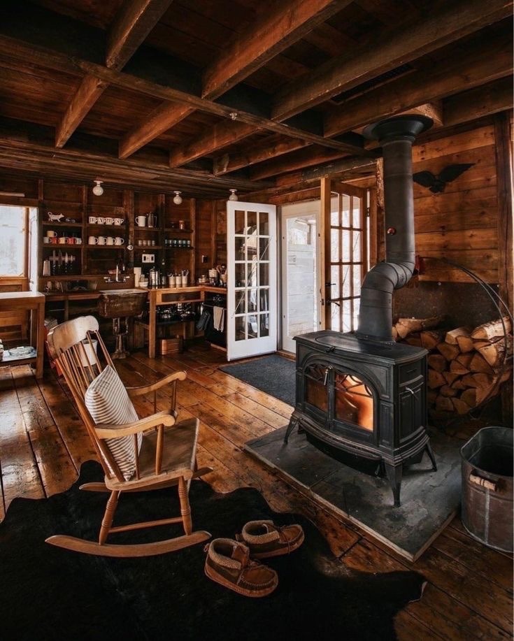 735x917, 146 Kb / Кресло, камин, печка, дрова, шкура, дача