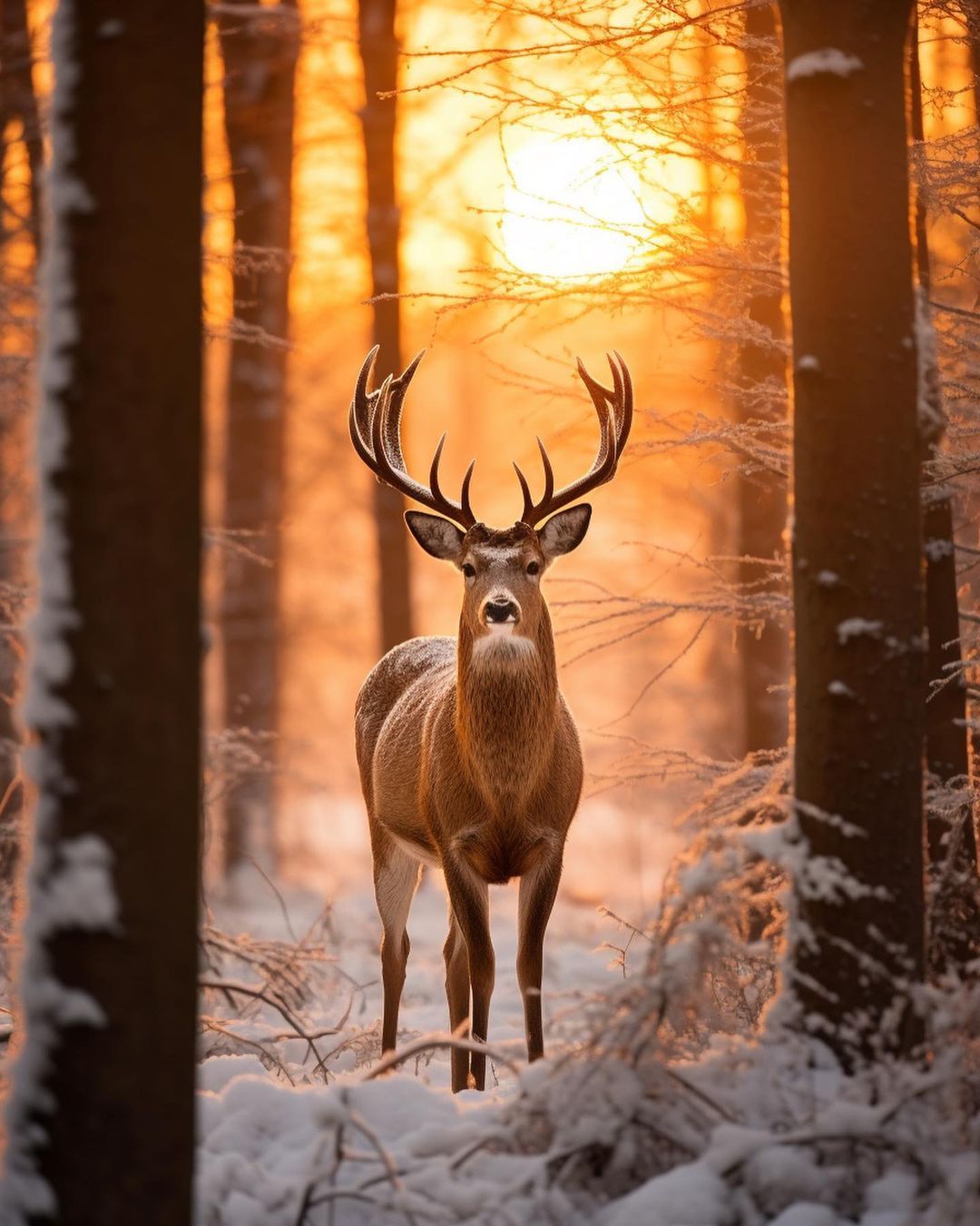 1080x1350, 169 Kb / Олень, рога, лес, снег