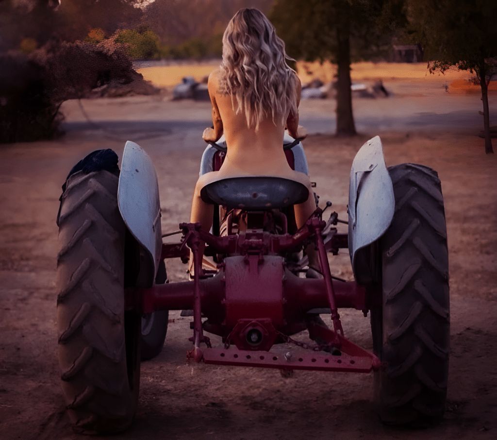 1024x906, 96 Kb / трактор, голая, блондинка, деревья