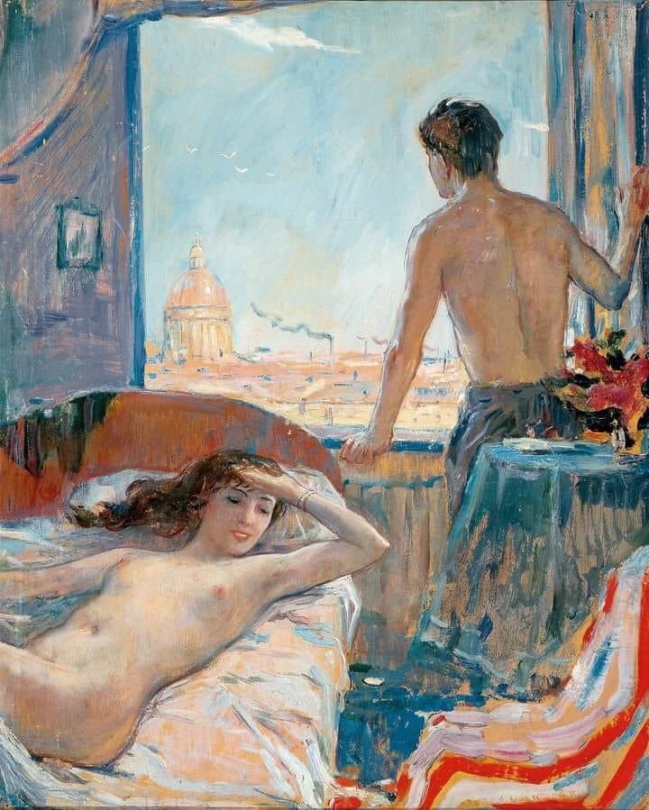 720x899, 115 Kb / живопись, Глазунов, город, окно,кровать,стол