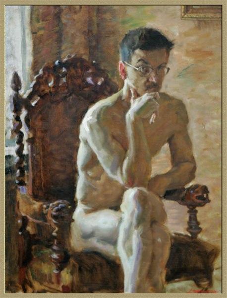 458x600, 42 Kb / живопись, Виктор Ляпкало , автопортрет, кресло, очки
