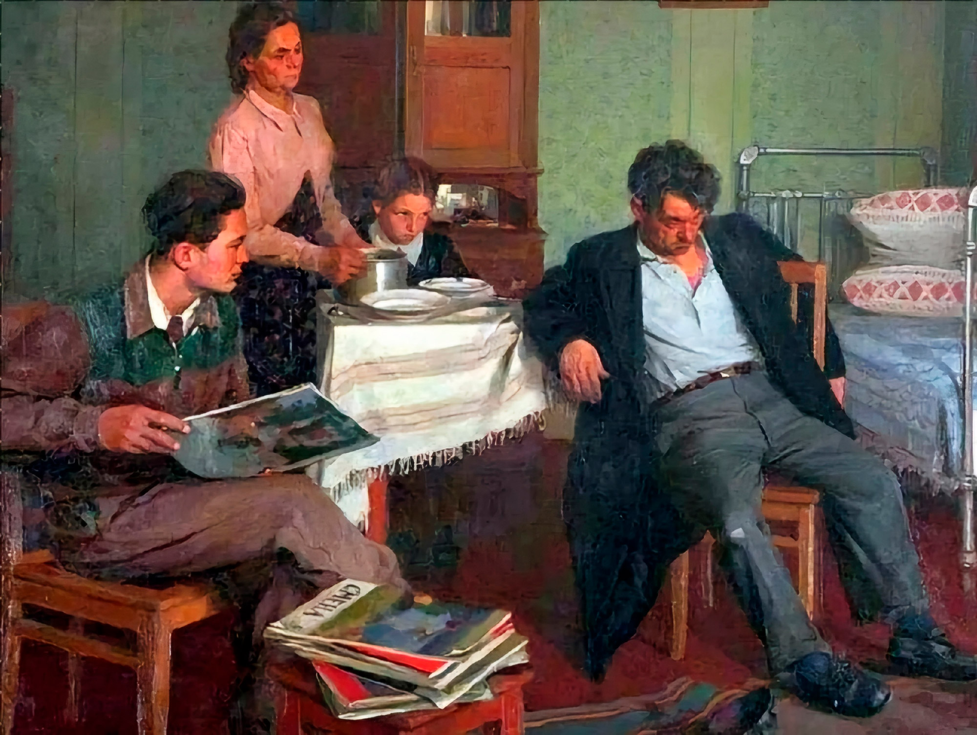 2000x1505, 550 Kb / Михаил Иванович Лихачёв, когда это кончится, стол, стул, журнал, кровать