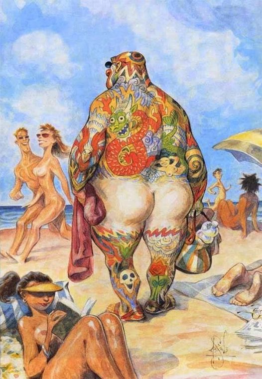 526x761, 83 Kb / Peter de Seve, тату, нудистский пляж