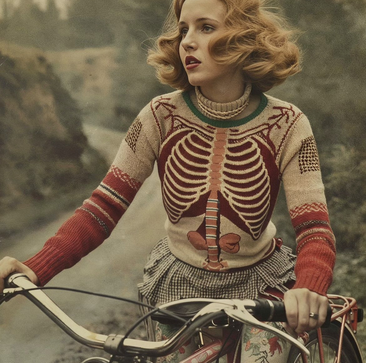 1170x1161, 496 Kb / Внутренние органы,  грудная клетка, велосипед, блондинка, свитер
