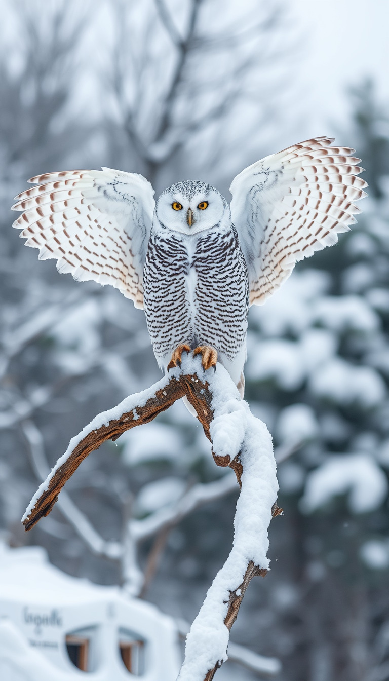 768x1344, 236 Kb / сова, снег, лес, ветка, белая сова, полярная сова, сыч