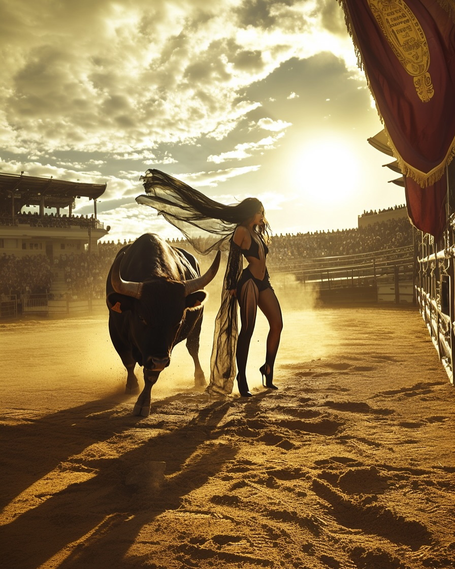896x1120, 396 Kb / нейронка, женщина, бык, арена, коррида