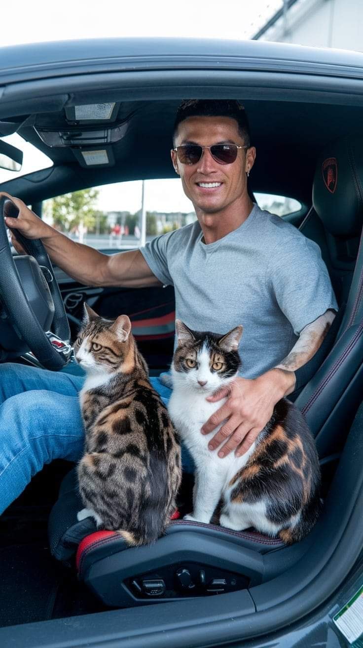 736x1312, 154 Kb / Криштиану Роналду, коты, машина