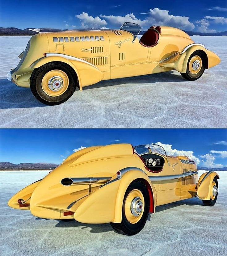 735x829, 106 Kb / автомобиль, классика, ретро, жёлтый, Метеор, Мормонский Метеор, небо, облака, гонки, соль, трасса, озеро