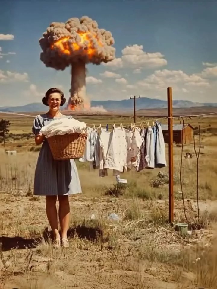 720x957, 131 Kb / ядерный взрыв, белье, веревка, корзина, женщина