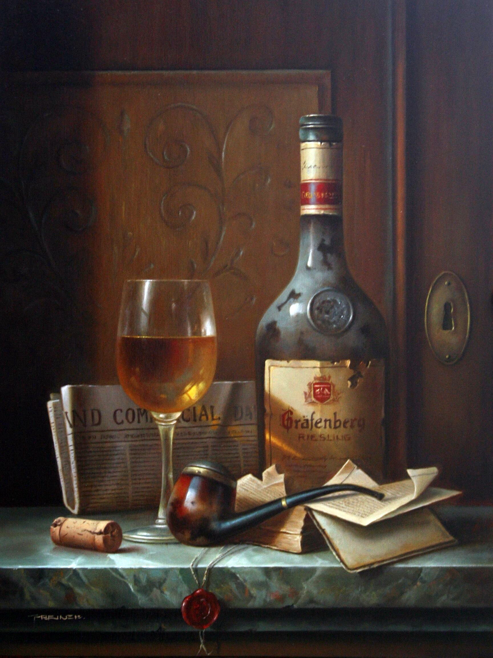 1728x2304, 508 Kb / Бутылка, трубка, алкоголь, бокал, газета, сургуч