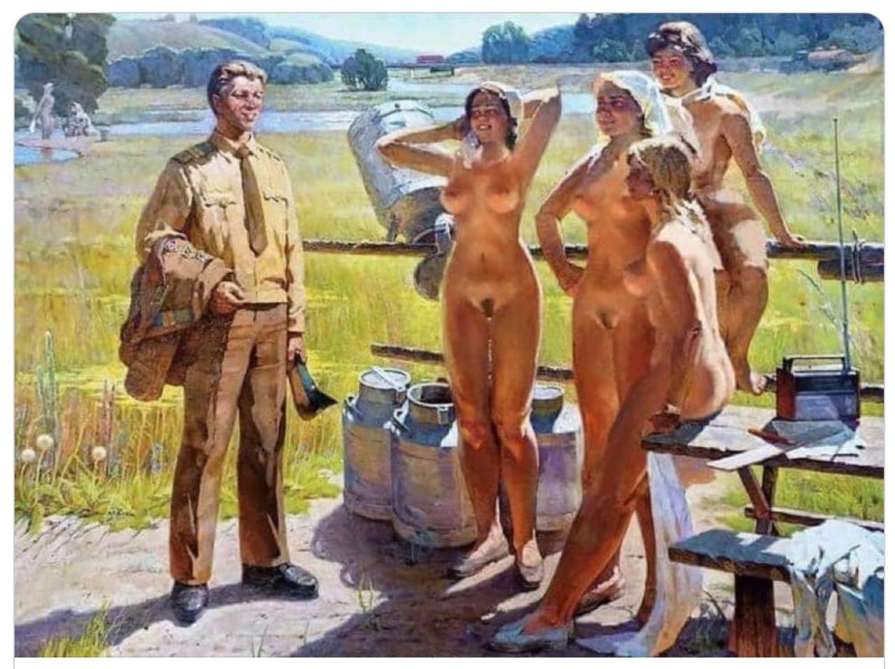 1280x958, 210 Kb / военный, галстук, солдат, бидон, картина, ссср, радиоприемник, фуражка, бабы