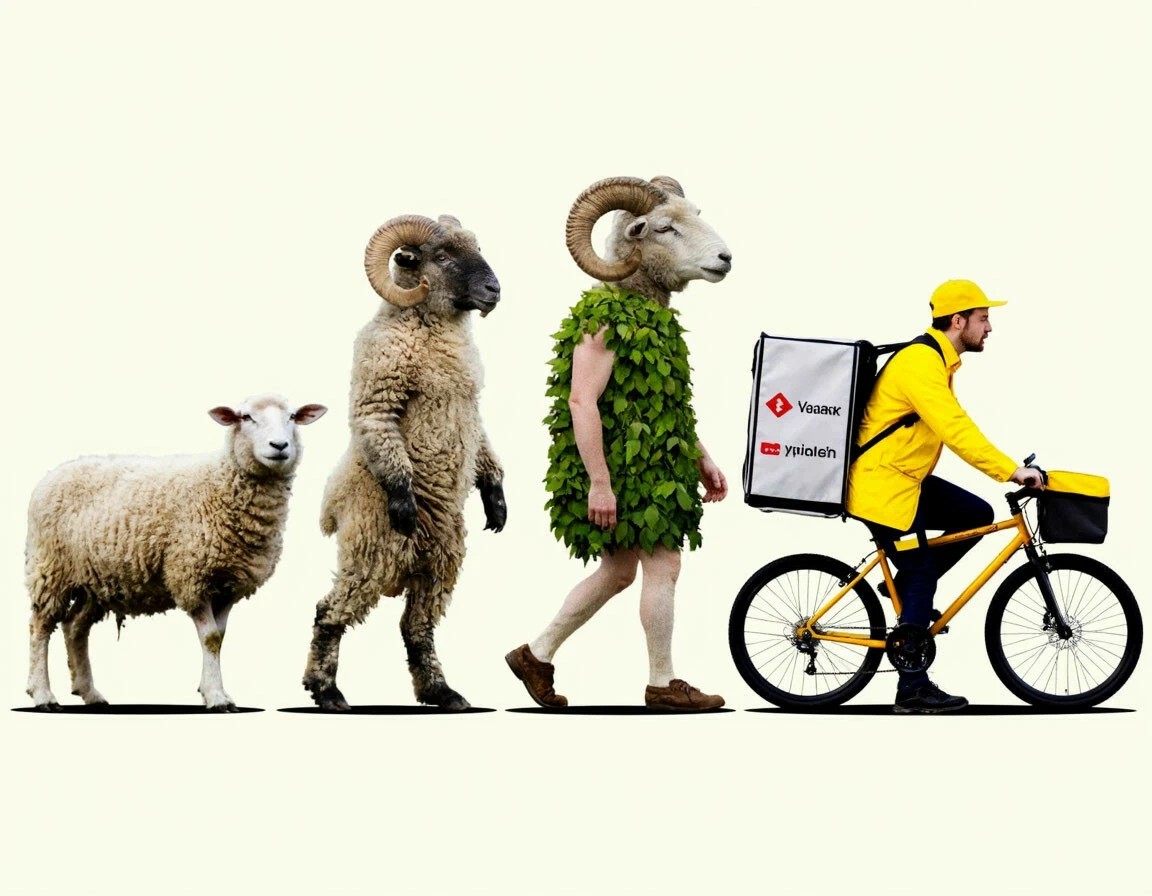 1152x896, 137 Kb / эволюция, овца, баран, велосипед, доставка