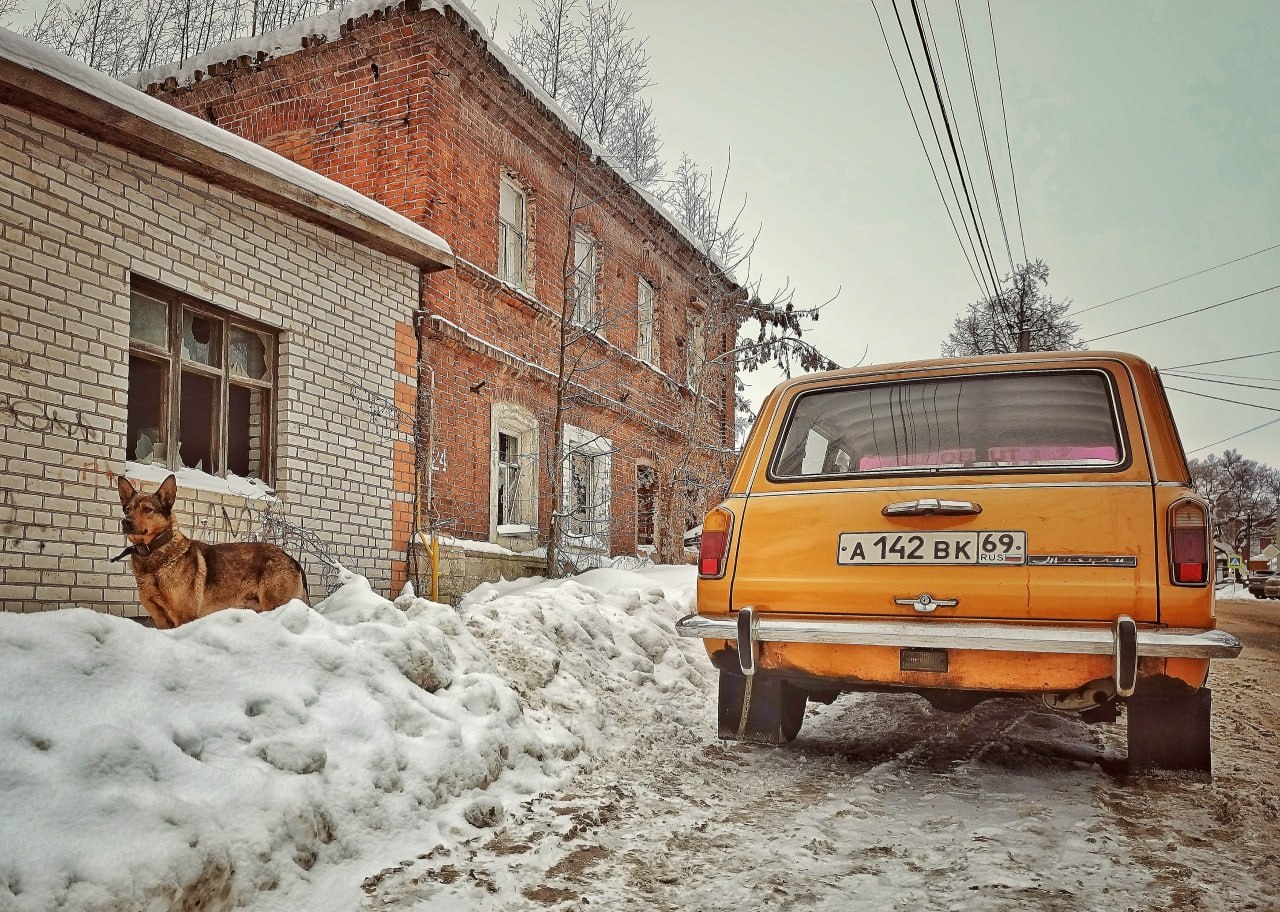 1280x912, 349 Kb / автомобиль, классика, ретро, собака, жигули, снег