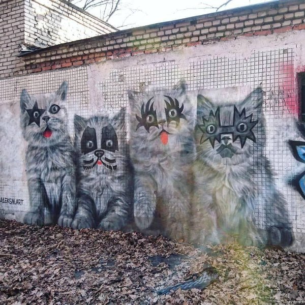 600x600, 140 Kb / стена,кошки,граффити,kiss