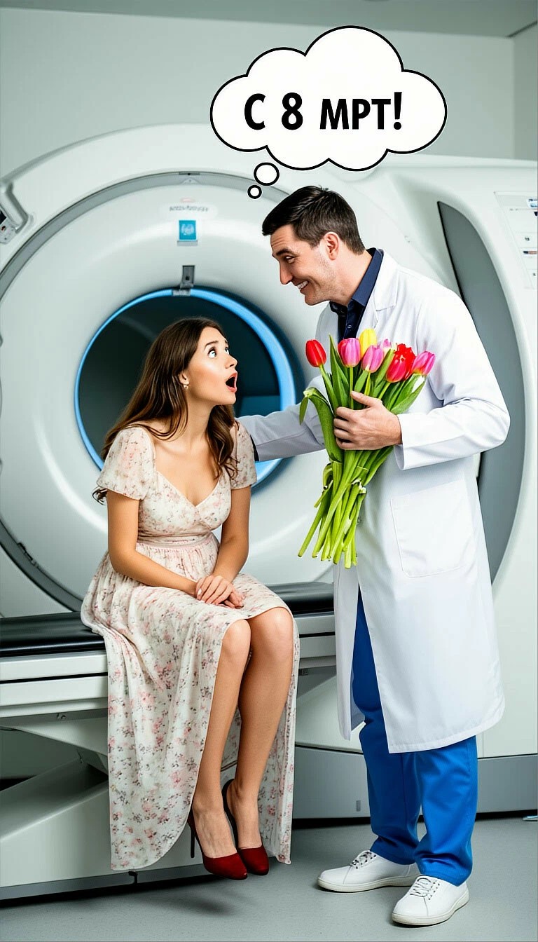 768x1344, 203 Kb / девушка, врач, доктор, цветы, букет, МРТ