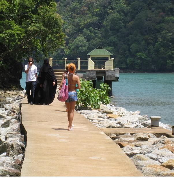 603x617, 92 Kb / пляж, вода, лес, шорты, мусульманка, паранджа