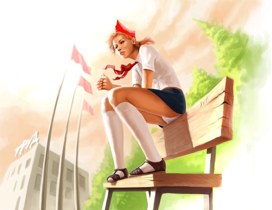 900x697, 70 Kb / девушка, пионер, скамья, труд, хуй