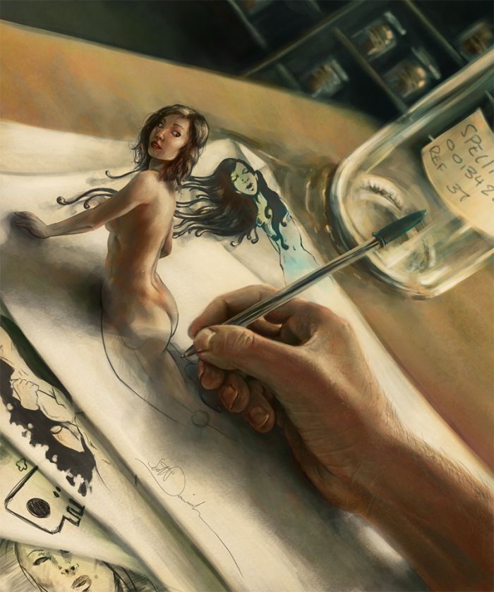 700x840, 80 Kb / девушка, рисунок,рука, художник, ручка, лист