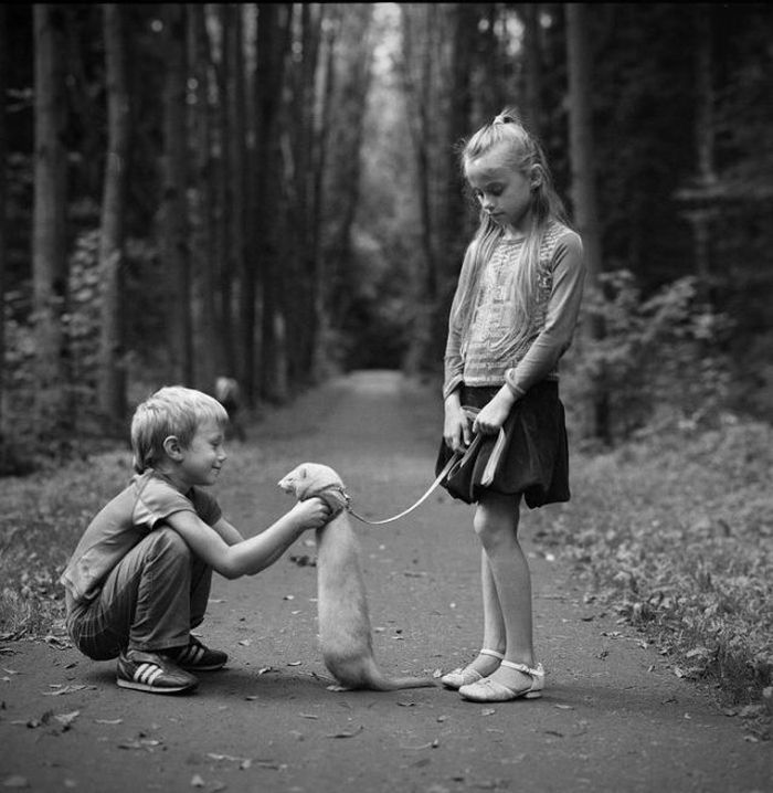 700x718, 76 Kb / хорек, поводок, ч/б, парк, дети