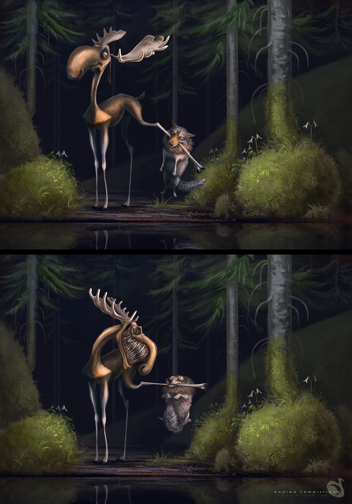 700x1000, 202 Kb / волк, лось