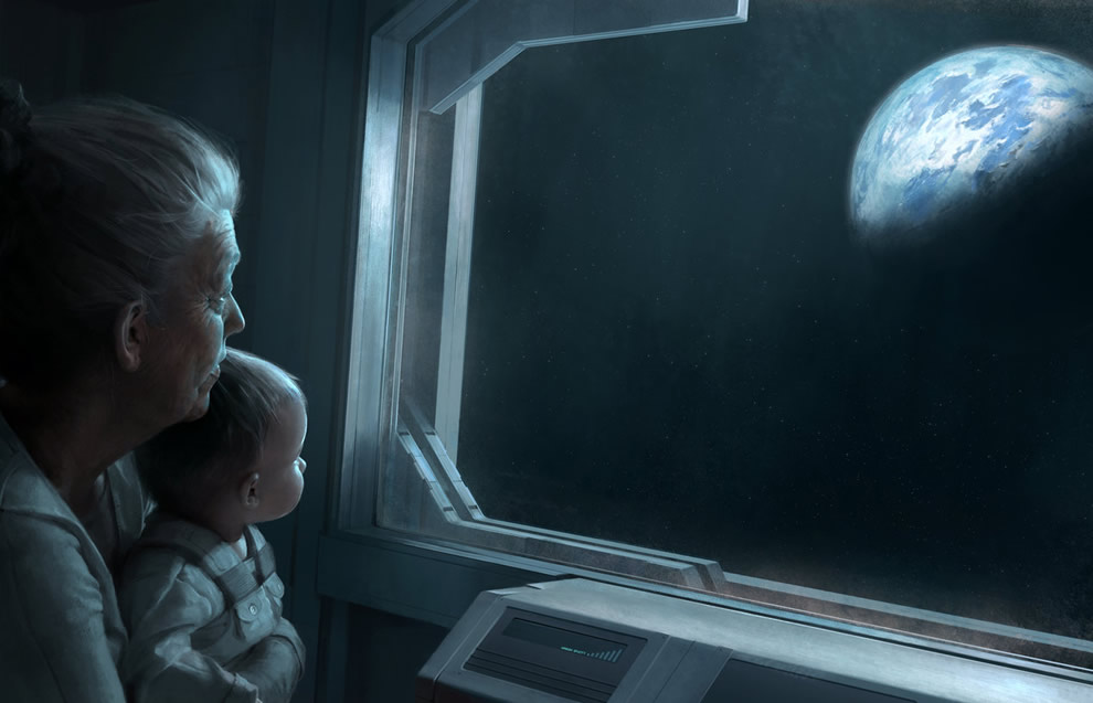 990x637, 77 Kb / бабушка, внук, иллюминатор, земля