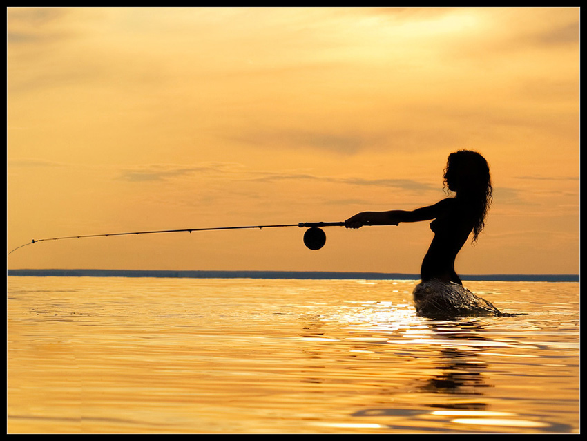 850x638, 163 Kb / девушка, закат, рыбалка