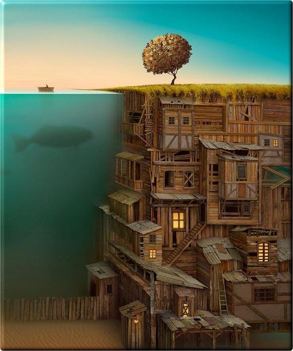 583x700, 65 Kb / сюр, рыба, дерево, рисунок, лодка