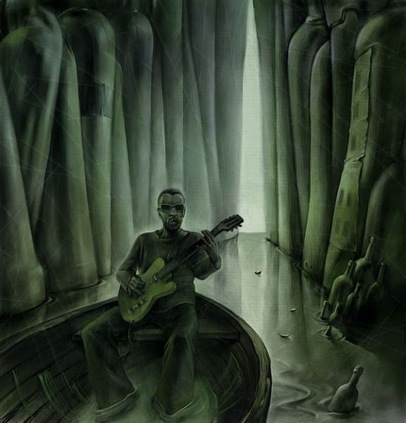 576x600, 54 Kb / лодка, гитара, человек, бутылка