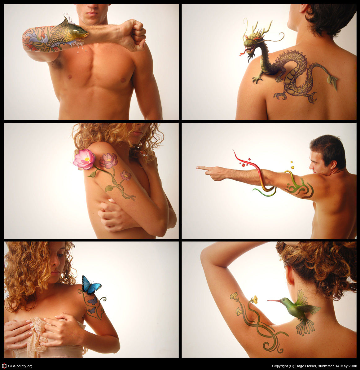 1162x1194, 213 Kb / тату, роза, бабочка, дракон, змея, рыба