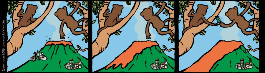 900x250, 105 Kb / спор, вулкан, лава, обезьяны