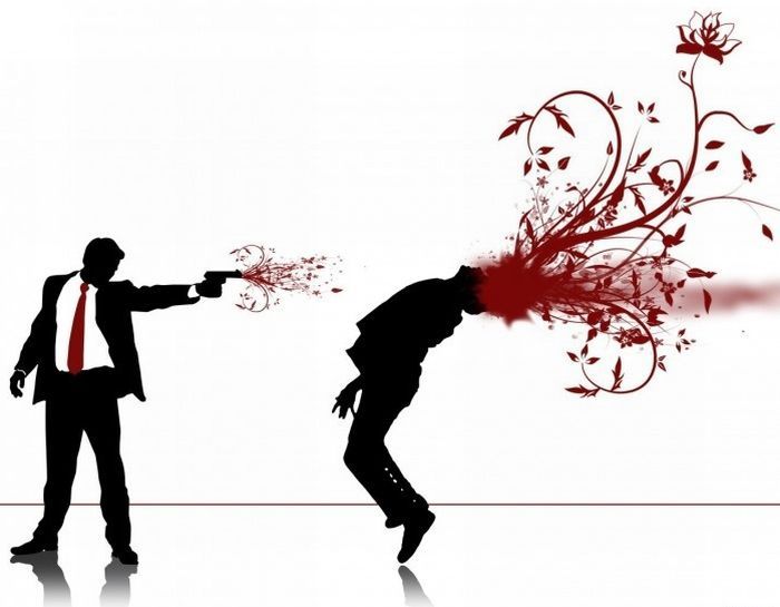 700x545, 35 Kb / выстрел, пистолет, кровь, костюм, цветы