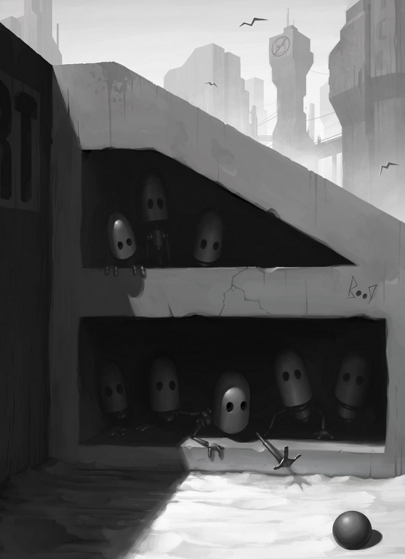 582x802, 146 Kb / ч/б, роботы, тюрьма