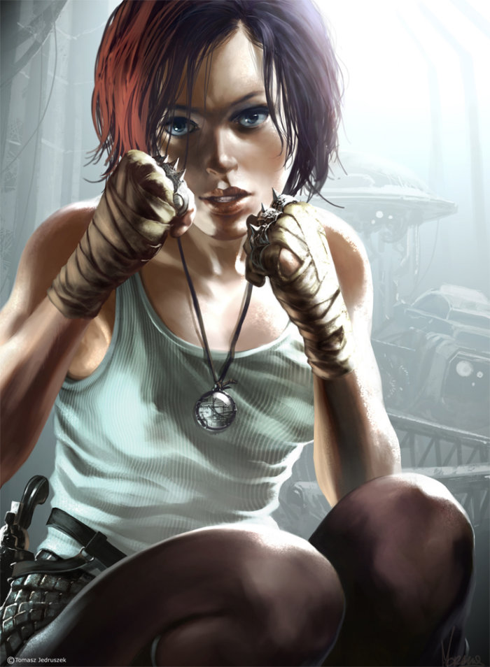 700x954, 115 Kb / майка, когти, кастет, медальон, рыжая, рисунок