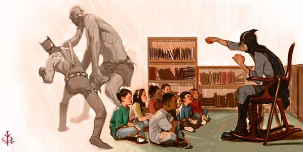 598x300, 43 Kb / бэтман, дети, школа, драка