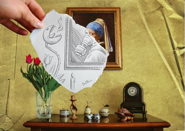 604x427, 70 Kb / противогаз, картина, тюльпаны, букет