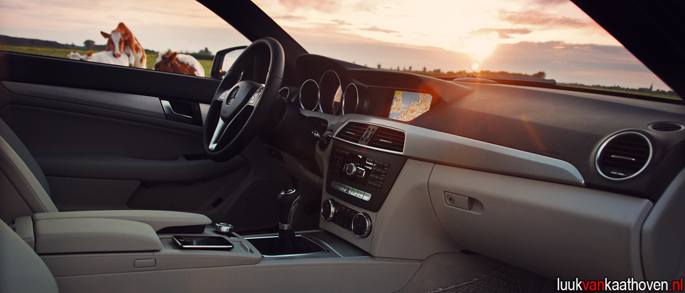 1000x428, 178 Kb / мерседес, салон, закат, коровы